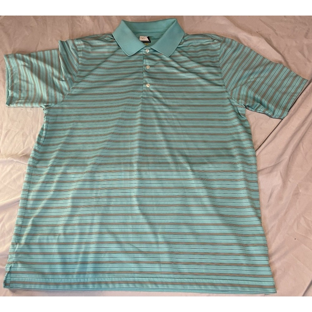 Greg Norman PlayDry Golf Polo Shirt Mens XL Green Striped Moisture Wicking